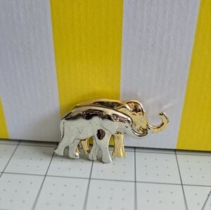 Liz Claiborne Gold and Silver Double Elephant Brooch